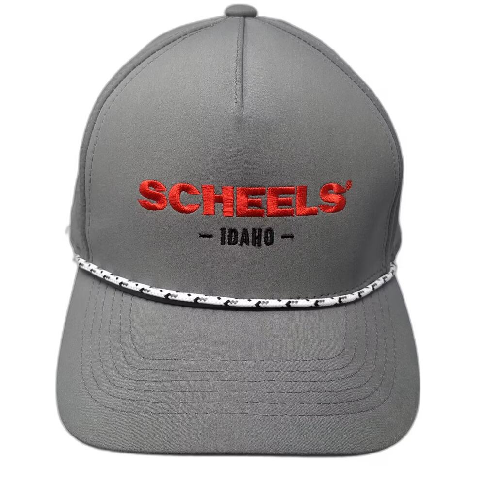 Scheels 5 Panel Hat Gray Red OS Idaho Rope Snapback Adjustable Embroidered